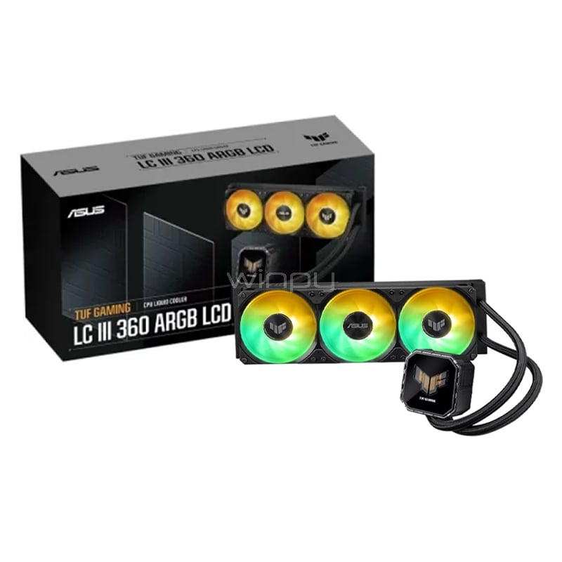 Refrigeración Líquida ASUS TUF Gaming LC III 360 ARGB LCD (LGA1851/AM5, 120mm x3, 2600rpm, PWM, Negro)