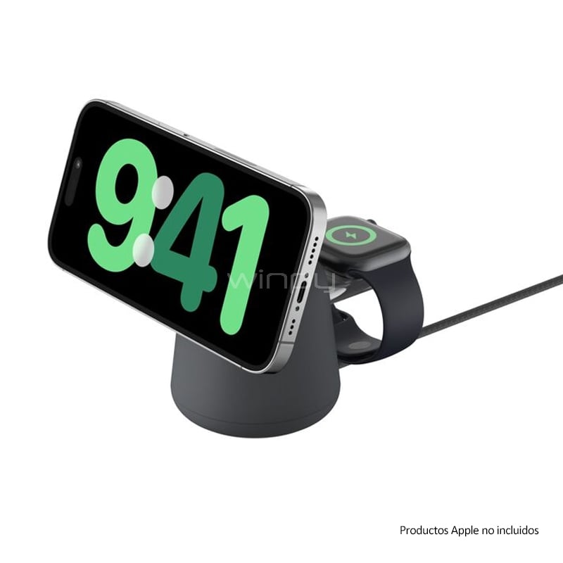 Cargador Inalámbrico 2 en 1 Belkin BoostCharge Pro (15W, MagSafe, Qi2, Negro)