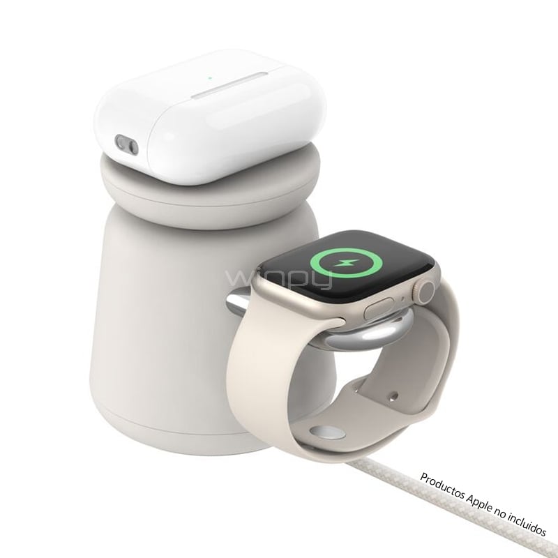 Cargador Inalámbrico 2 en 1 Belkin BoostCharge Pro (15W, MagSafe, Qi2, Blanco)