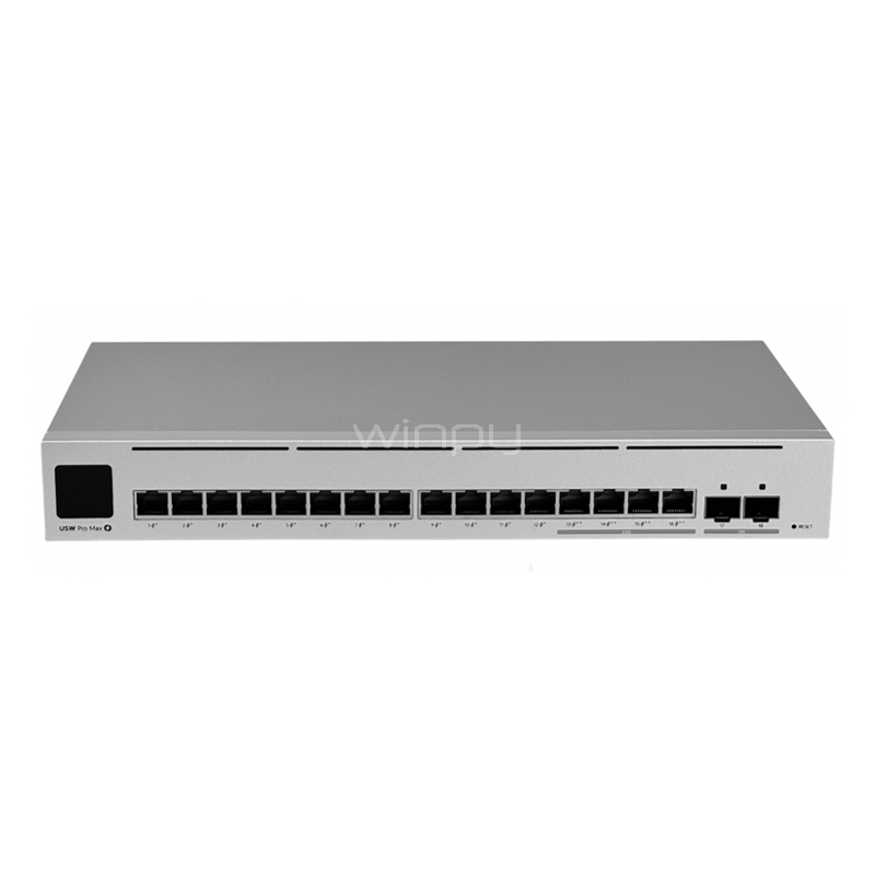 Switch Ubiquiti Pro Max de 16 Puertos (Gestionado, Layer 3, 10G SFP+, 84 Gbps, PoE++ 180W)