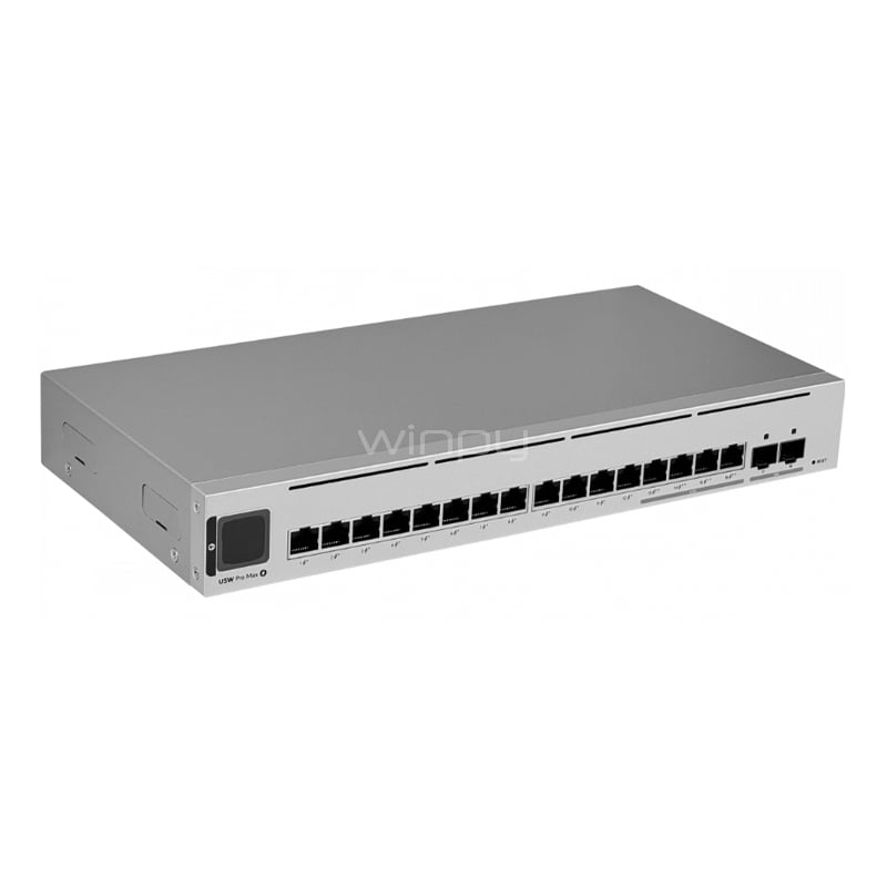 Switch Ubiquiti Pro Max de 16 Puertos (Gestionado, Layer 3, 10G SFP+, 84 Gbps, PoE++ 180W)