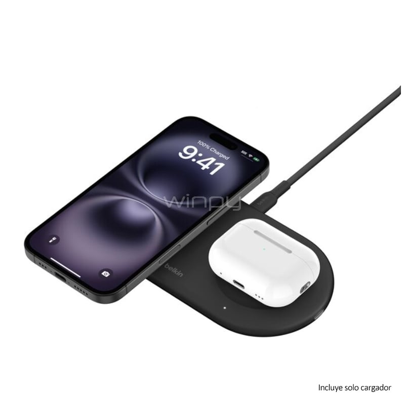 Cargador Inalámbrico 2 en 1 Belkin BoostCharge Pro (15W, MagSafe, Qi2, USB-C, Negro)