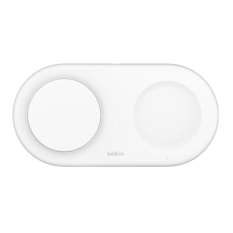Cargador Inalámbrico 2 en 1 Belkin BoostCharge Pro (15W, MagSafe, Qi2, USB-C, Blanco)