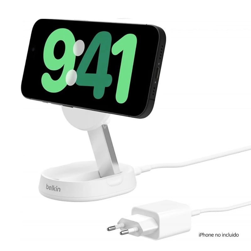 Cargador Inalámbrico 2 en 1 Belkin BoostCharge Pro (15W, Carga Rápida, Qi2, Blanco)