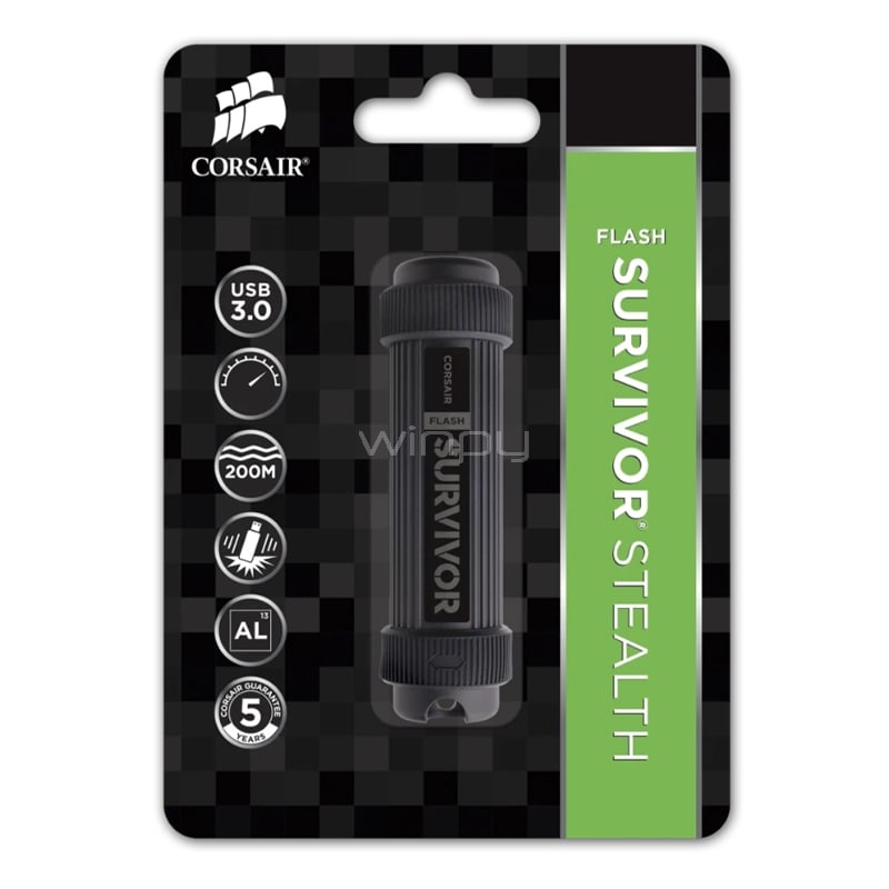 Pendrive Corsair Flash Survivor Stealth de 64GB (USB 3.0, Negro)