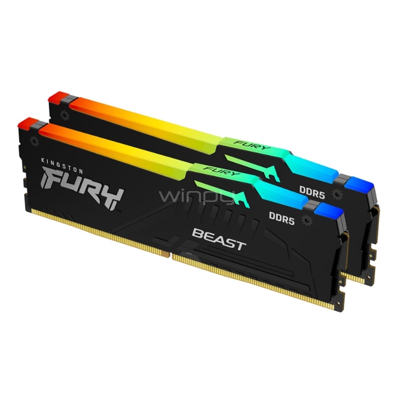 Memoria RAM Kingston FURY Beast RGB de 32GB (2x16GB, DDR5 6000MHz, DIMM, Black)
