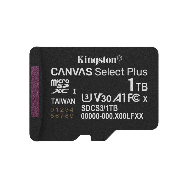 Tarjeta MicroSD Kingston Canvas Select Plus de 1TB (U3, V30, UHS-I, hasta 150MB/s, Adaptador SD)
