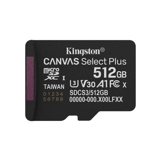 Tarjeta MicroSD Kingston Canvas Select Plus de 512GB (U3, V30, hasta 150MB/s, Adaptador SD)