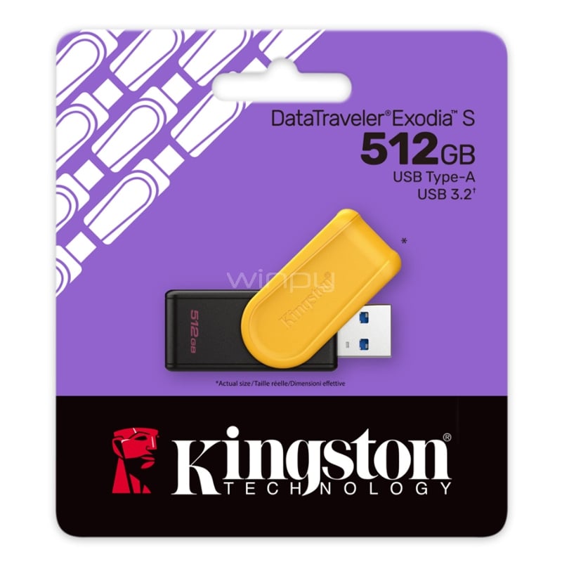 Pendrive Kingston DataTraveler Exodia S de 512GB (USB 3.2, Amarillo/ Negro)