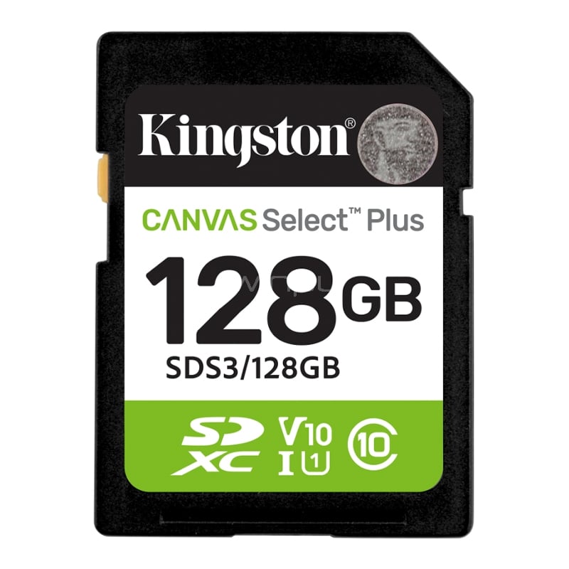 Tarjeta SD Kingston Canvas Select Plus Gen3 de 128GB (U1, V10, Clase 10 UHS-I, hasta 150MB/s)