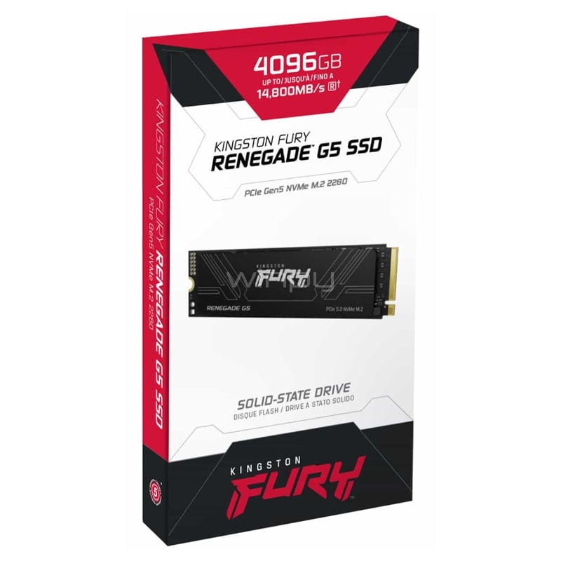 Unidad SSD Kingston Fury Renegade G5 de 4TB (NVMe 5.0, M.2 2280, Hasta 14.800Mbps)