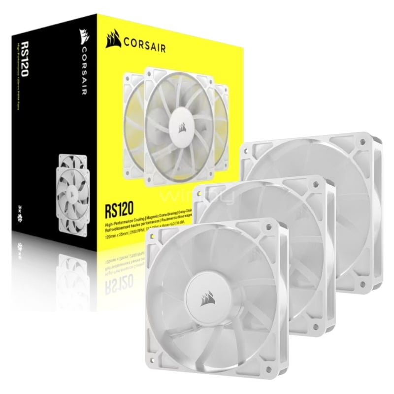 Pack 3 Ventiladores Corsair RS120 (120mm, 2100rpm, PWM, Blanco)