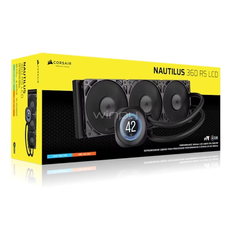 Refrigeración Líquida Corsair NAUTILUS 360 RS LCD (LGA1851/AM5, 120mm x3, 2000rpm, PWM, Negro)