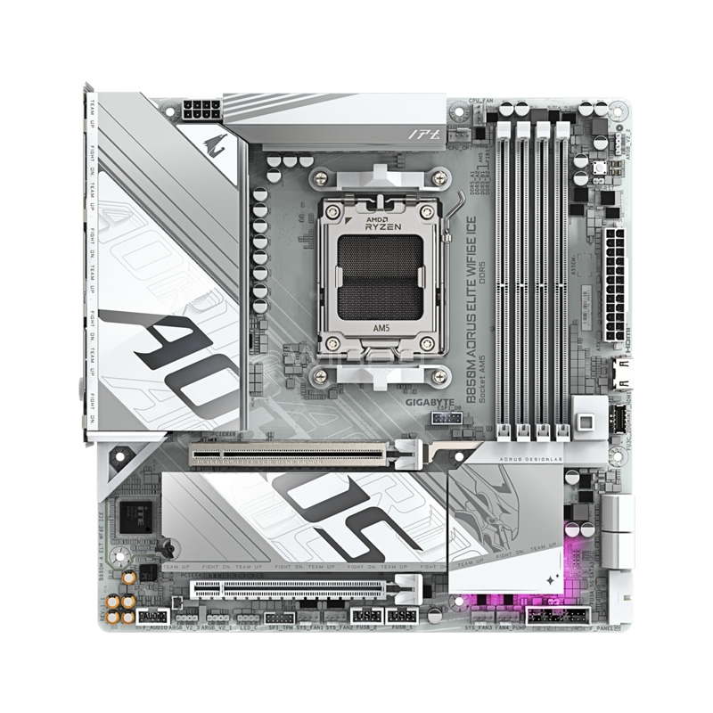 Placa Madre GIGABYTE B850M AORUS ELITE WIFI6E ICE (AM5, DDR5, PCIe 5.0, Wi-Fi 6E, 2x M.2, Micro-ATX)