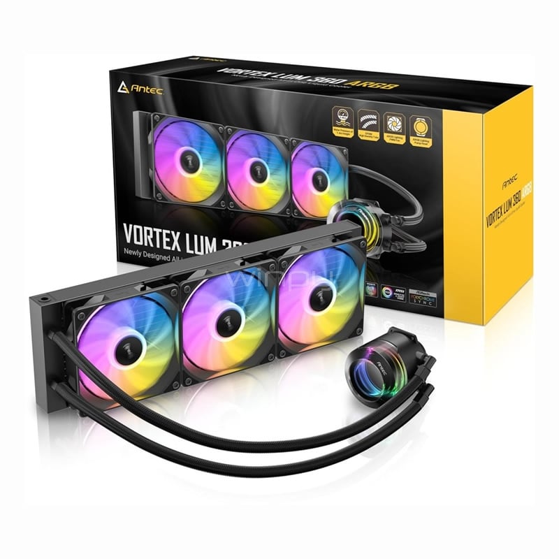 Refrigeración Líquida Antec Vortex LUM 360 ARGB (Radiador de 360mm, Negro)