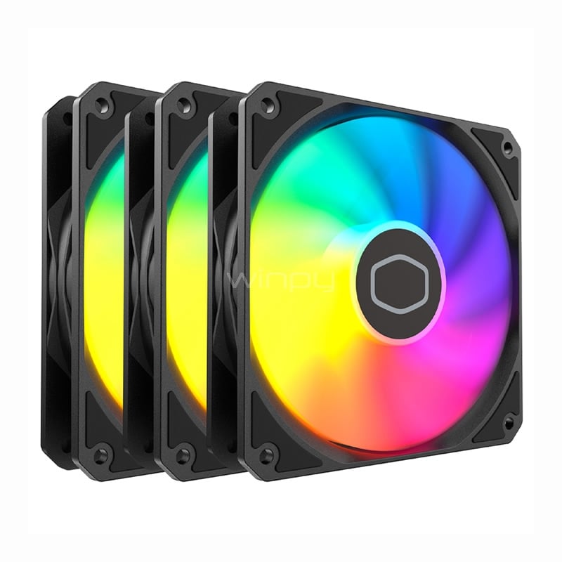 Kit de 3 Ventiladores Cooler Master MasterFan MF120 Lite ARGB (120mm, PWM, Negro)