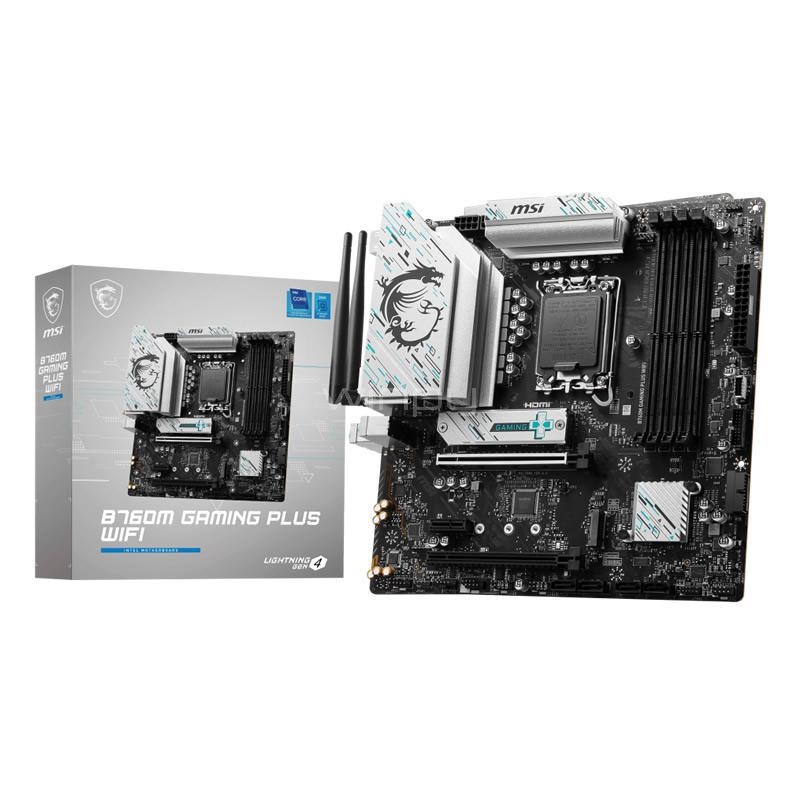 Placa Madre MSI B760M GAMING PLUS WIFI (LGA1700, DDR5 x4, M.2 x2, Micro-ATX)