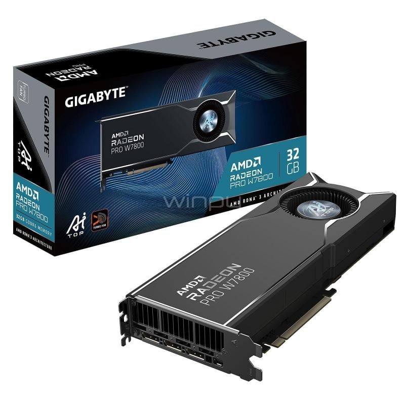 Tarjeta gráfica AMD Radeon PRO W7800 AI TOP de 32GB (GDDR6, PCIe 4.0, 4xDP 2.1)