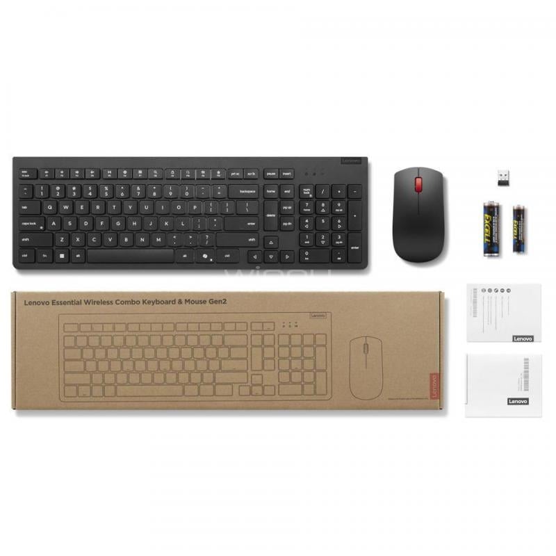 Kit de Teclado y Mouse Lenovo Essential Wireless Combo (Español, Inalámbrico 2.4GHz, 1200DPI, Receptor Nano USB)