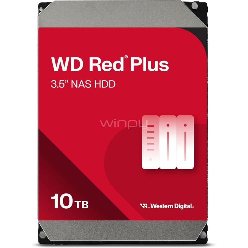 Disco Duro Western Digital Red Plus NAS de 10TB (3.5”, 7200rpm, SATA, 256MB de Caché)