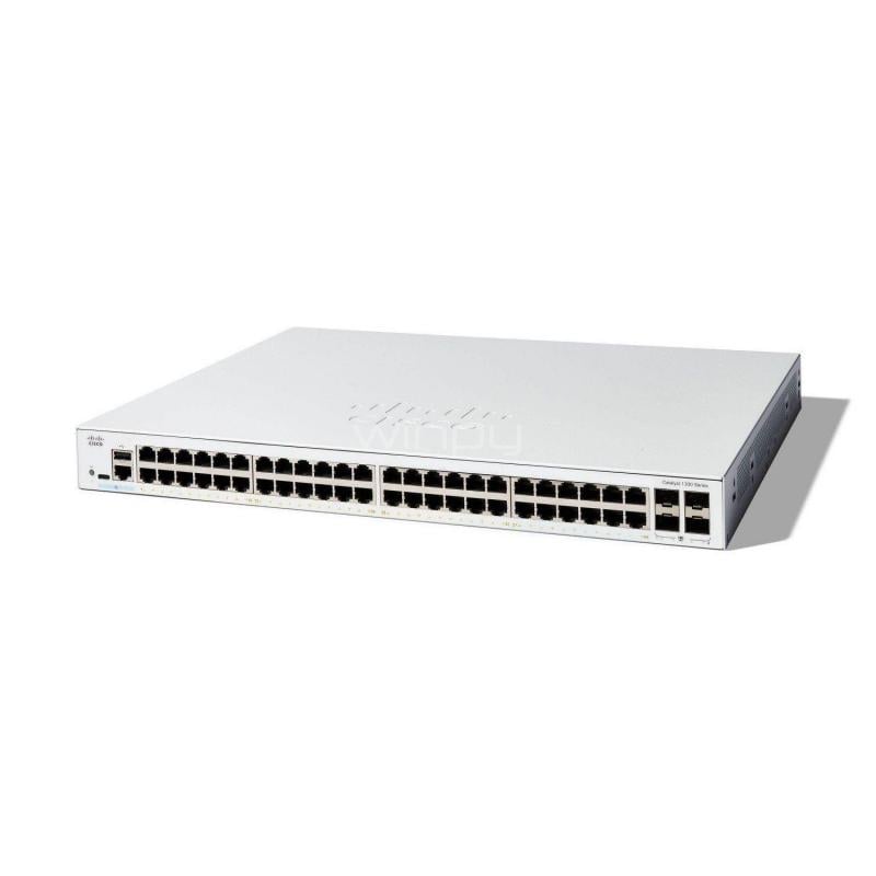 Switch Cisco Catalyst C1300-48T-4G de 48 Puertos (Gigabit Ethernet, Gestionado, L3, 4x SFP, Sin Ventilador)
