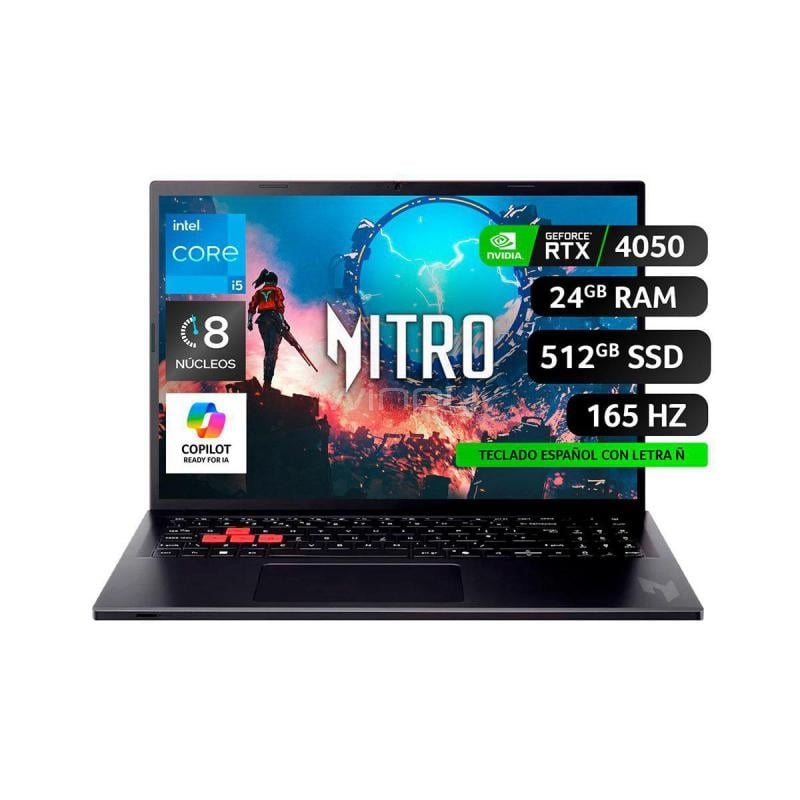 Notebook Acer Nitro V 16 de 16” (i5-13420H, RTX 4050, 24GB RAM, 512GB SSD, Win11)