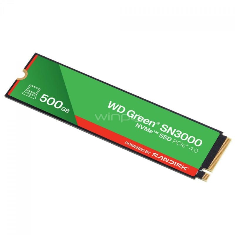 Unidad SSD Western Digital Green SN3000 de 500GB (NVMe 4.0, M.2 2280, Hasta 4000MB/s)