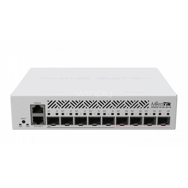 Switch Mikrotik de 10 Puertos (Layer 3 Router L5 1 Giga RJ45 + 5 Puertos SFP + 4 Puertos SFP+ 10Gbps)