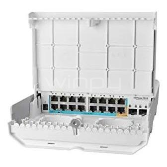 Switch Mikrotik de 18 Puertos (15 Puertos PoE Inverso, 1 Puerto Giga, 2 Puertos SFP, Router L5)