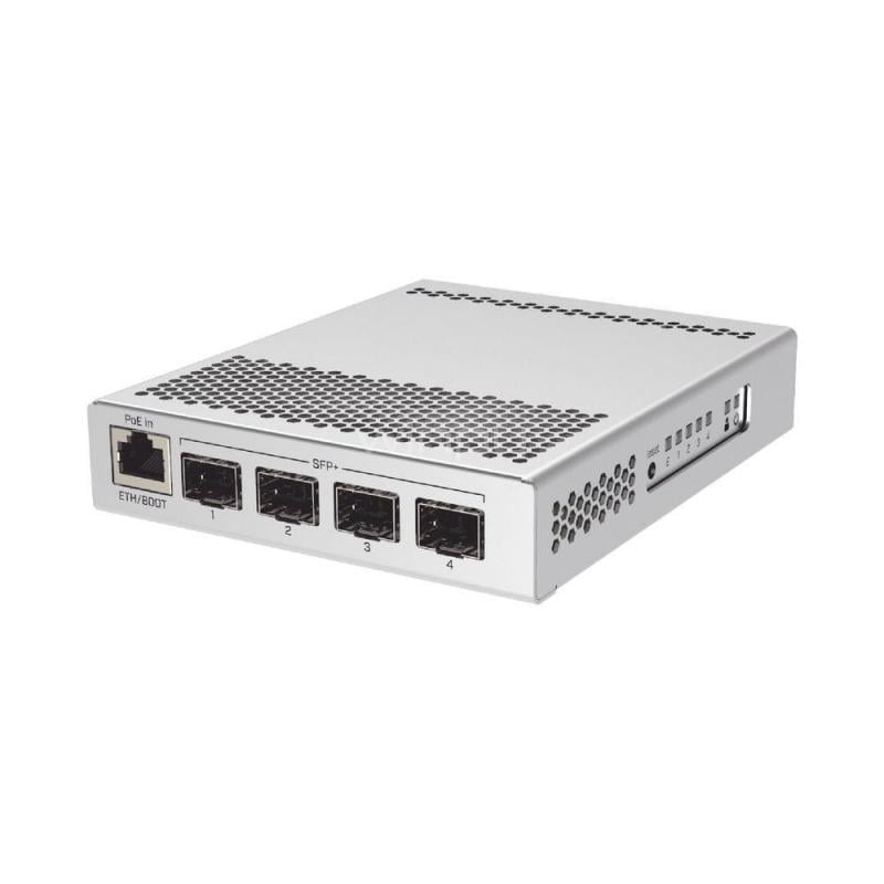 Switch Mikrotik de 5 Puertos (4 Puertos SFP+ 10Gbps + 1 Puerto Giga RJ45, Router L5, Dual Boot)