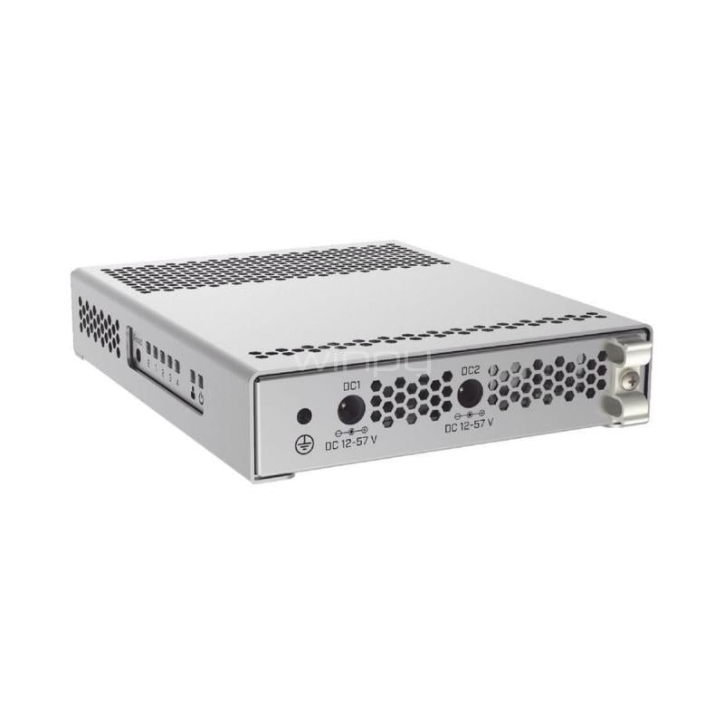 Switch Mikrotik de 5 Puertos (4 Puertos SFP+ 10Gbps + 1 Puerto Giga RJ45, Router L5, Dual Boot)