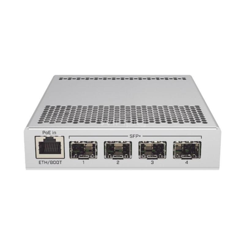 Switch Mikrotik de 5 Puertos (4 Puertos SFP+ 10Gbps + 1 Puerto Giga RJ45, Router L5, Dual Boot)