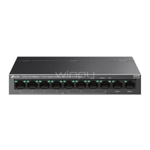 Switch TP-Link LS1210P de 10 puertos (8 Fast PoE+, 2 Gigabit RJ45, 96W)