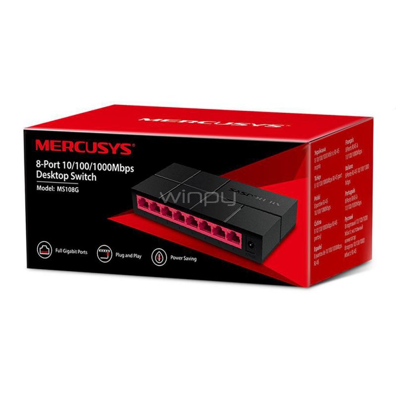 Switch Mercusys MS108G de 8 Puertos (Gigabit, 10/100/1000Mbps, No administrable)