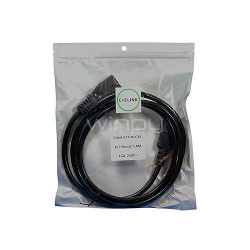 Cable de Poder Exelink Tipo C14 a C19 de 1.8 Metros (10A, 250V, Negro)