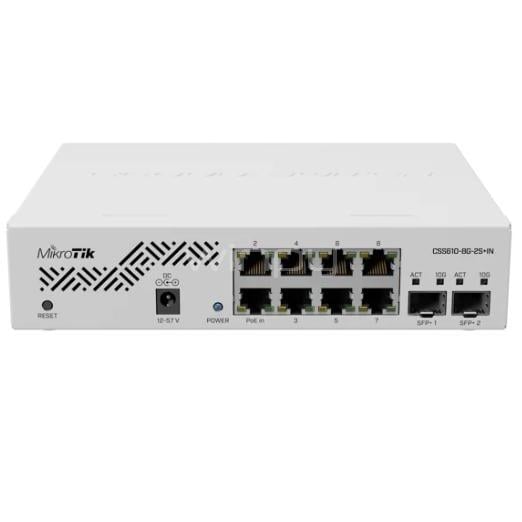 Switch Mikrotik de 10 Puertos (8 Puertos Giga RJ45 + 2 Puertos SFP+ 10Gbps, SwitchOS Lite)