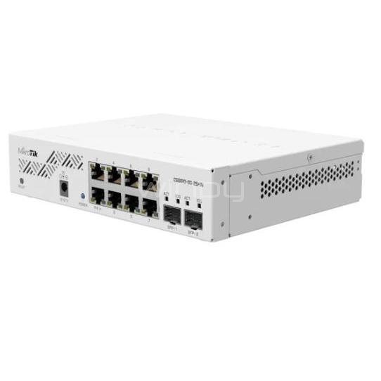 Switch Mikrotik de 10 Puertos (8 Puertos Giga RJ45 + 2 Puertos SFP+ 10Gbps, SwitchOS Lite)