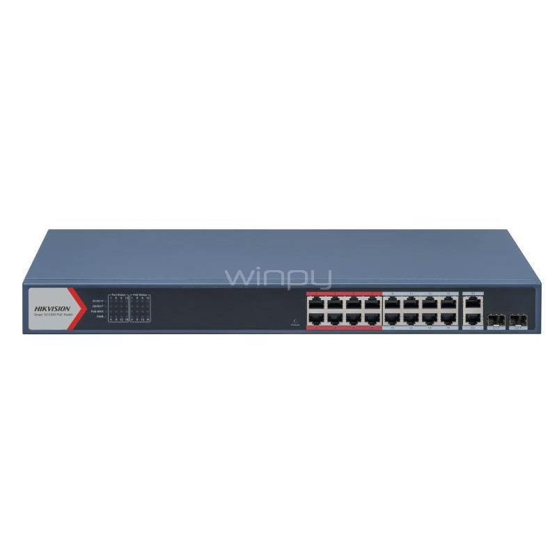 Switch Hikvision Smart PoE DS-3E1318P-EI de 16 Puertos (Gestionable, Gigabit, 9.2Gbps, 230W)