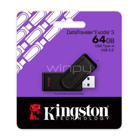 Pendrive Kingston DataTraveler Exodia S de 64GB (USB 3.2 Gen 1, Negro)