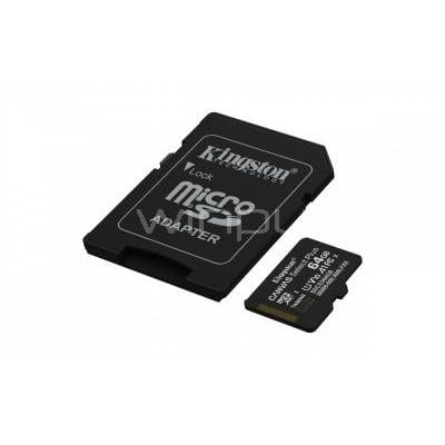 Tarjeta MicroSD Kingston Canvas Select Plus de 64GB (U1, hasta 100MB/s, Adaptador SD)