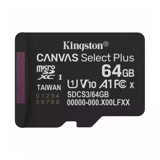 Tarjeta MicroSD Kingston Canvas Select Plus de 64GB (U1, hasta 100MB/s, Adaptador SD)