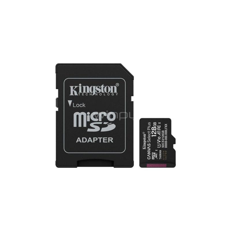 Tarjeta MicroSD Kingston Canvas Select Plus de 128GB (U1, hasta 150MB/s, Adaptador SD)