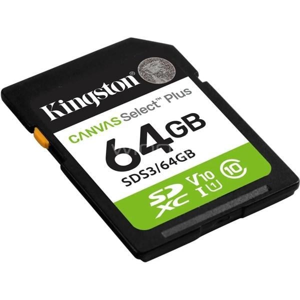 Tarjeta de Memoria SD Kingston Canvas Select Plus de 64GB (UHS-I, U3, Clase 10)