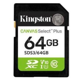 Tarjeta de Memoria SD Kingston Canvas Select Plus de 64GB (UHS-I, U3, Clase 10)