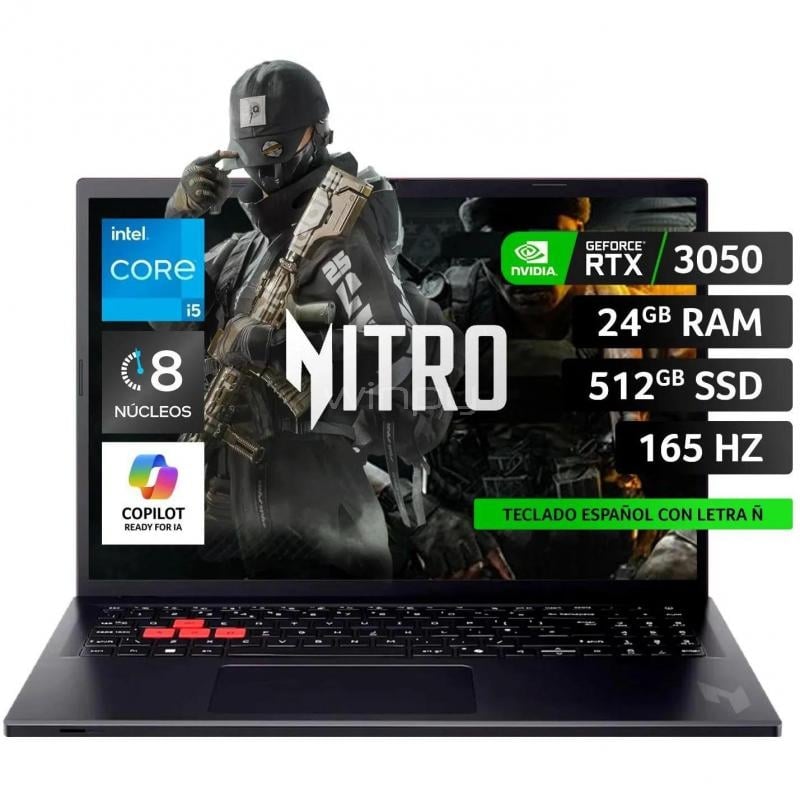 Notebook Acer Nitro Lite de 16” (i5-13420H, RTX 3050, 24GB DDR5, 512GB SSD, Win11)