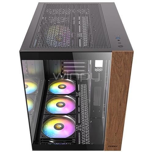 Gabinete Gamer Antec CX800 Wood ARGB (ATX, Vidrio Templado, Doble Cámara, Black/Madera)