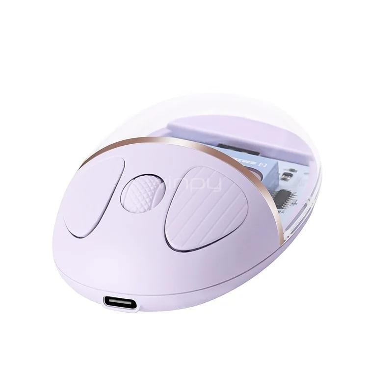 Mouse Inalámbrico Benwis Crystal (Bluetooth/Dongle USB, Púrpura)