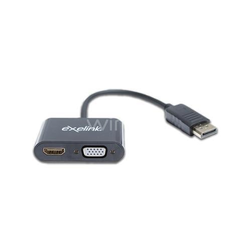 Adaptador Exelink 2 en 1 de Macho a HDMI (4K, VGA Hembra, Negro)