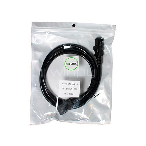 Cable Adaptador Exelink C13 a C14 (1.5 Mts, 10 Amp, Negro)