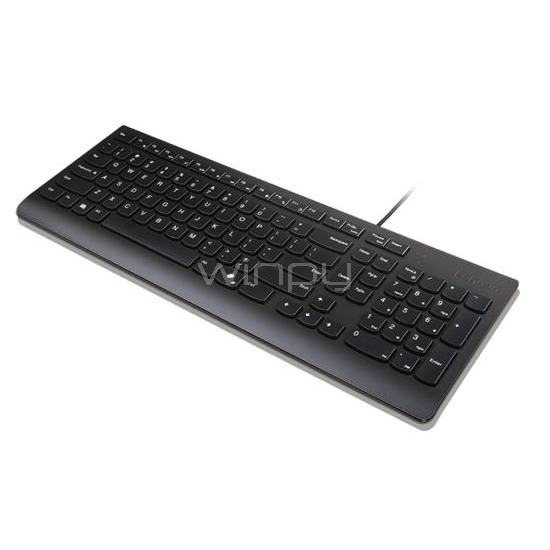 Teclado Lenovo Essential Wired (Tecla Copilot, USB, Negro)